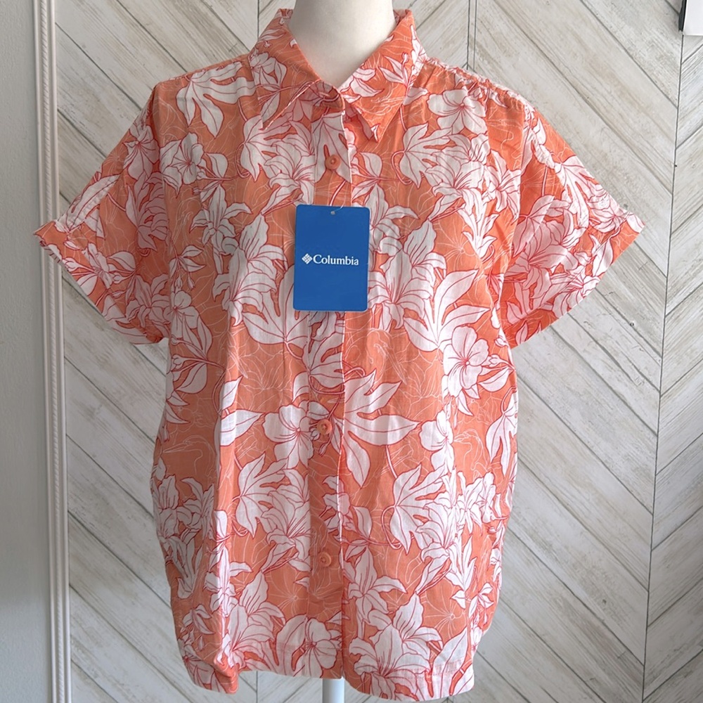 Columbia Camp Henry, short sleeve shirt, blouse, 100% cotton, size large